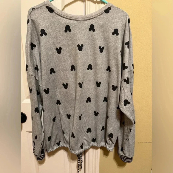 Disney Grey Black Drawstring Waist Mickey Mouse Long Sleeve Top Sz XL - Picture 6 of 7
